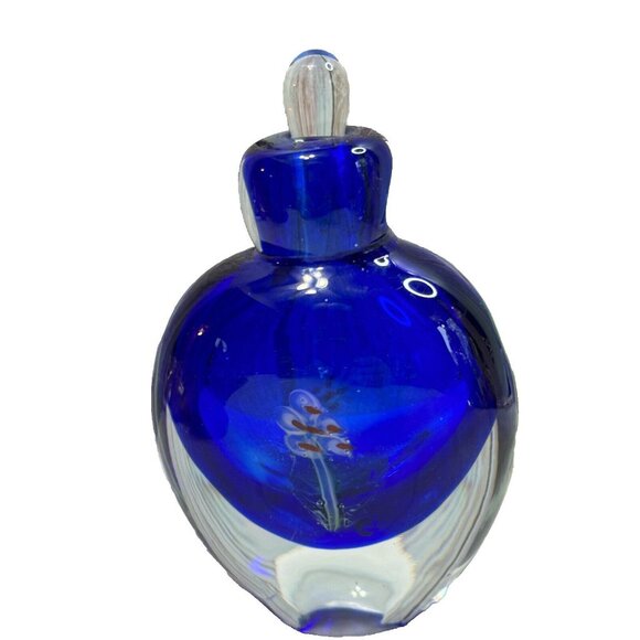 ArtGlass Other - Vintage Cobalt Blue Millefiori Fower Perfume Bottle Art Glass with Stopper Empty